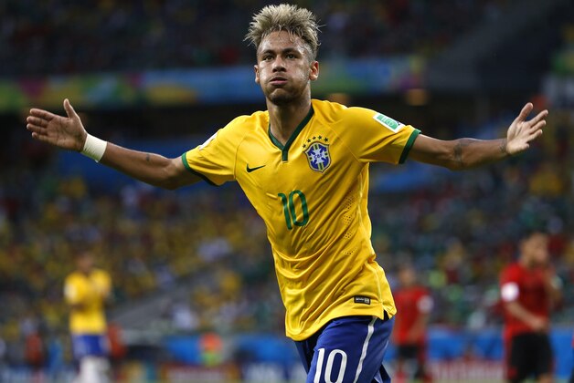 Jun 17, 2014; Fortaleza, Ceara, BRAZIL; Brazil forward Neymar (10) encourages the crowd during the second half of their 0-0 tie with Mexico in a 2014 World Cup game at Estadio Castelao. Mandatory Credit: Winslow Townson-USA TODAY Sports Jun 17, 2014; Fortaleza, Ceara, BRAZIL; Brazil forward Neymar (10) encourages the crowd during the second half of their 0-0 tie with Mexico in a 2014 World Cup game at Estadio Castelao. Mandatory Credit: Winslow Townson-USA TODAY Sports