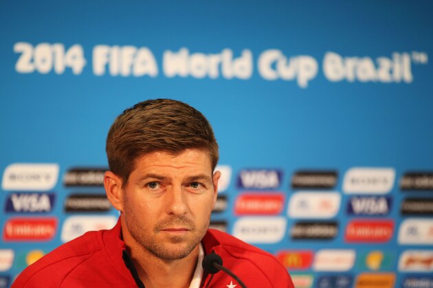 MANAUS, BRAZIL - JUNE 13:  Steven Gerrard of England looks on during the England press conference ahead of their first match of the 2014 FIFA World Cup Brazil against Italy at Arena Amazonia on June 13, 2014 in Manaus, Brazil.  (Photo by Richard Heathcote/Getty Images)