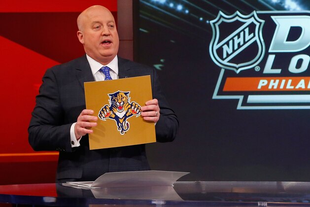 TORONTO, ON - APRIL 15:  National Hockey League Deputy Commissioner Bill Daly announces the Florida Panthers as winners of the first pick at the 2014 NHL Draft Lottery on April 15, 2014 at the TSN Studios in Toronto, Ontario.  (Photo by Bill Wippert/NHLI via Getty Images)