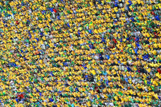 FORTALEZA, BRAZIL - JUNE 17:  A general view of Brazil fans during the 2014 FIFA World Cup Brazil Group A match between Brazil and Mexico at Castelao on June 17, 2014 in Fortaleza, Brazil.  (Photo by Francois Xavier Marit - Pool/Getty Images)