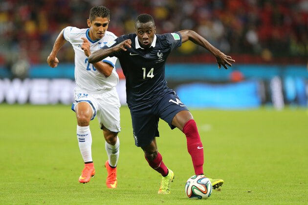 France's Blaise Matuidi runs with the ball during the group E World Cup soccer match between France and Honduras at the Estadio Beira-Rio in Porto Alegre, Brazil, Sunday, June 15, 2014.  (AP Photo/David Vincent)