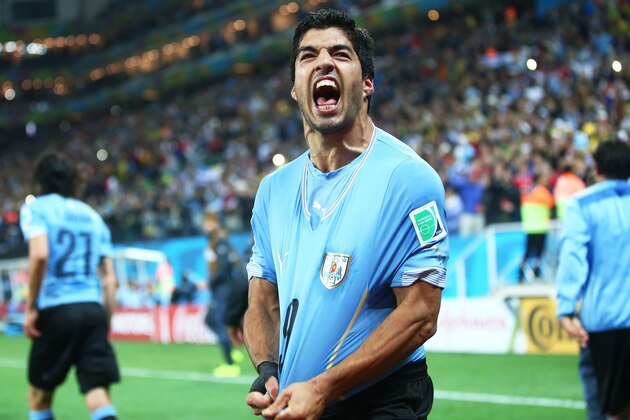 SAO PAULO, BRAZIL - JUNE 19:  Luis Suarez of Uruguay celebrates after scoring his team's second goal during the 2014 FIFA World Cup Brazil Group D match between Uruguay and England at Arena de Sao Paulo on June 19, 2014 in Sao Paulo, Brazil.  (Photo by Julian Finney/Getty Images)