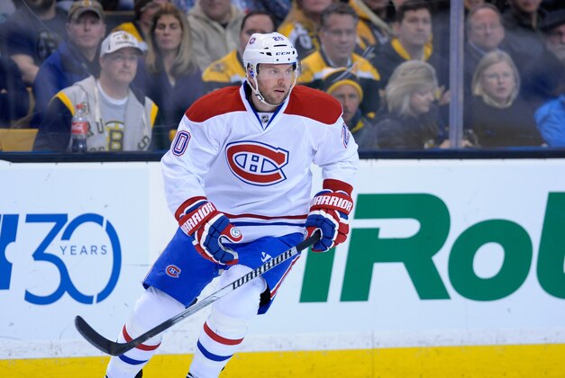 Mar 24, 2014; Boston, MA, USA; Montreal Canadiens left wing Thomas Vanek (20) skates during the second period against the Boston Bruins at TD Banknorth Garden. Mandatory Credit: Bob DeChiara-USA TODAY Sports