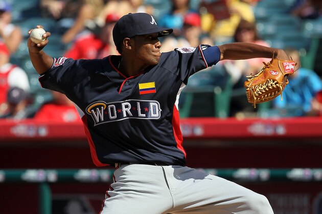 ANAHEIM, CA - JULY 11:  World Futures All-Star Julio Tehaeran #39 of the Atlanta Braves throws a pitch during the 2010 XM All-Star Futures Game at Angel Stadium of Anaheim on July 11, 2010 in Anaheim, California.  (Photo by Stephen Dunn/Getty Images)