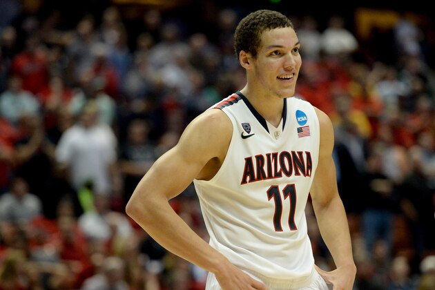 ANAHEIM, CA - MARCH 27:  Aaron Gordon #11 of the Arizona Wildcats smiles in the second half while taking on the San Diego State Aztecs during the regional semifinal of the 2014 NCAA Men's Basketball Tournament at the Honda Center on March 27, 2014 in Anaheim, California.  (Photo by Harry How/Getty Images)