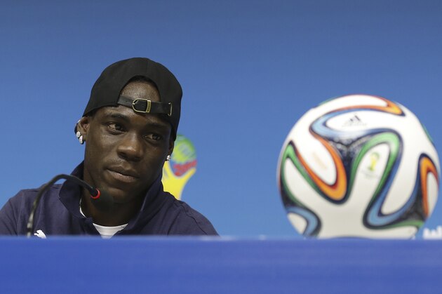 Italy's Mario Balotelli attends a press conference at Arena Pernambuco stadium in Recife, Brazil, Thursday, June 19, 2014. Italy plays in group D at the soccer World Cup. (AP Photo/Antonio Calanni)
