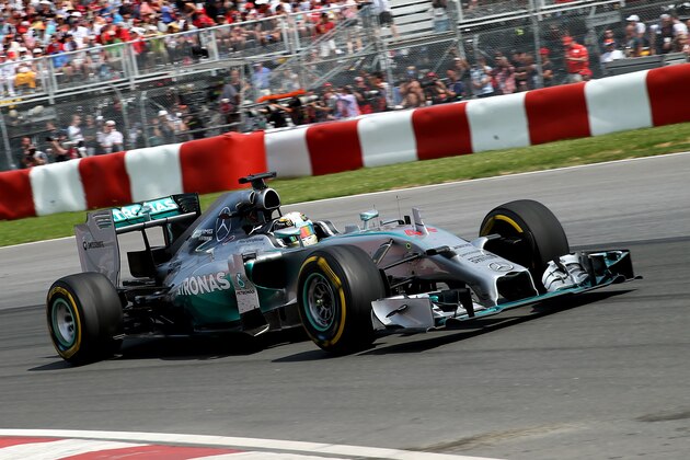 MONTREAL, QC - JUNE 08:  Lewis Hamilton of Great Britain and Mercedes GP drives during the Canadian Formula One Grand Prix at Circuit Gilles Villeneuve on June 8, 2014 in Montreal, Canada.  (Photo by Mark Thompson/Getty Images)