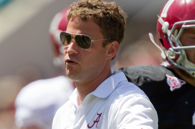 Apr 19, 2014; Tuscaloosa, AL, USA; Alabama Crimson Tide offensive coordinator/quarterbacks coach Lane Kiffin prior to the A-day game at Bryant-Denny Stadium. Mandatory Credit: Marvin Gentry-USA TODAY Sports