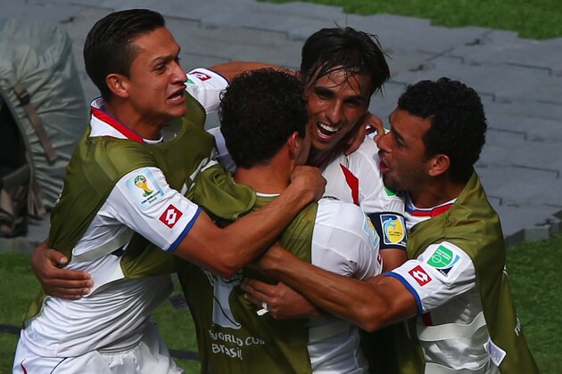 RECIFE, BRAZIL - JUNE 20:  Bryan Ruiz of Costa Rica celebrates scoring his team's first goal during the 2014 FIFA World Cup Brazil Group D match between Italy and Costa Rica at Arena Pernambuco on June 20, 2014 in Recife, Brazil.  (Photo by Michael Steele/Getty Images)