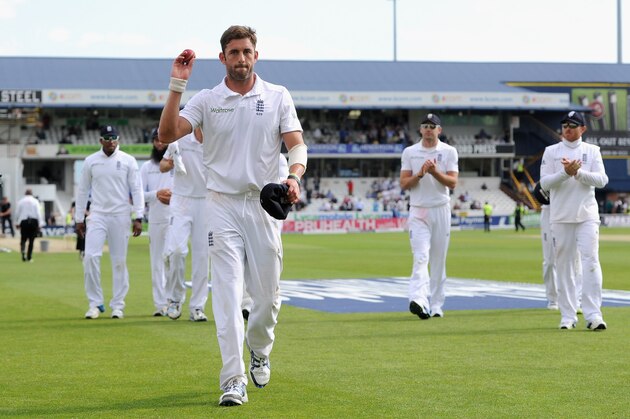 LEEDS, ENGLAND - JUNE 20:  Liam Plunkett of England leaves the field after picking up a five wicket haul during day one of 2nd Investec Test match between England and Sri Lanka at Headingley Cricket Ground on June 20, 2014 in Leeds, England.  (Photo by Gareth Copley/Getty Images)