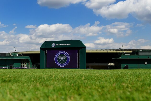 LONDON, ENGLAND - JUNE 20:  General view of The Wimbledon Championships logo at Wimbledon on June 20, 2014 in London, England.  (Photo by Tom Dulat/Getty Images)