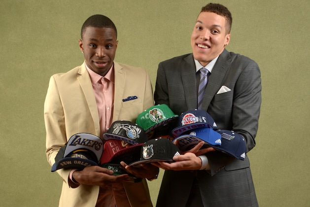NEW YORK - MAY 20: NBA Draft prospects Andrew Wiggins and Aaron Gordon poses for portraits with the Draft Caps prior to the 2013 NBA Draft Lottery on May 20, 2014 at the NBA Headquarters in New York City. NOTE TO USER: User expressly acknowledges and agrees that, by downloading and/or using this photograph, user is consenting to the terms and conditions of the Getty Images License Agreement. Mandatory Copyright Notice: Copyright 2014 NBAE (Photo by Jennifer Pottheiser/NBAE via Getty Images) NEW YORK - MAY 20: NBA Draft prospects Andrew Wiggins and Aaron Gordon poses for portraits with the Draft Caps prior to the 2013 NBA Draft Lottery on May 20, 2014 at the NBA Headquarters in New York City. NOTE TO USER: User expressly acknowledges and agrees that, by downloading and/or using this photograph, user is consenting to the terms and conditions of the Getty Images License Agreement. Mandatory Copyright Notice: Copyright 2014 NBAE (Photo by Jennifer Pottheiser/NBAE via Getty Images)