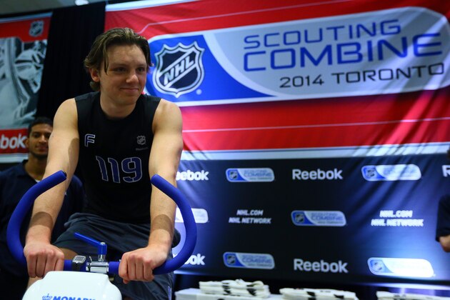 TORONTO - CANADA - MAY 31: Sam Reinhart starts the bike test during the NHL Combine testing May 31, 2014 at the Westin Bristol in Toronto, Ontario, Canada. (Photo by Graig Abel/NHLI  via Getty Images)