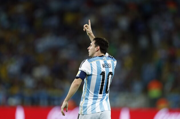 Argentina's Lionel Messi celebrates after scoring his side's second goal during the group F World Cup soccer match between Argentina and Bosnia at the Maracana Stadium in Rio de Janeiro, Brazil, Sunday, June 15, 2014.   (AP Photo/Felipe Dana)