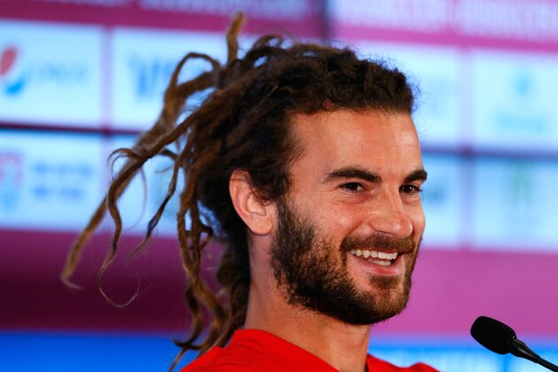 SAO PAULO, BRAZIL - JUNE 19:  Kyle Beckerman of the United States speaks to the media during training at Sao Paulo FC on June 19, 2014 in Sao Paulo, Brazil.  (Photo by Kevin C. Cox/Getty Images)