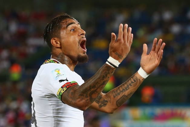 NATAL, BRAZIL - JUNE 16:  Kevin-Prince Boateng of Ghana reacts during the 2014 FIFA World Cup Brazil Group G match between Ghana and the United States at Estadio das Dunas on June 16, 2014 in Natal, Brazil.  (Photo by Robert Cianflone/Getty Images)