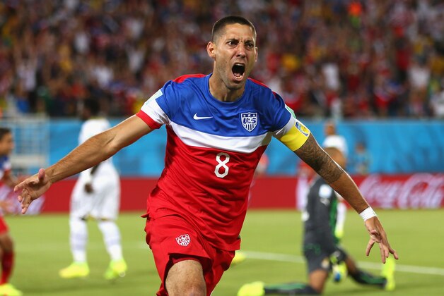 NATAL, BRAZIL - JUNE 16:  Clint Dempsey of the United States celebrates after scoring his team's first goal during the 2014 FIFA World Cup Brazil Group G match between Ghana and the United States at Estadio das Dunas on June 16, 2014 in Natal, Brazil.  (Photo by Michael Steele/Getty Images)