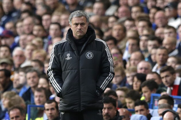Chelsea's manager Jose Mourinho watches his side play from the technical area during the Champions League semifinal second leg soccer match between Chelsea and Atletico Madrid at Stamford Bridge stadium in London, Wednesday, April 30, 2014. (AP Photo/Matt Dunham)