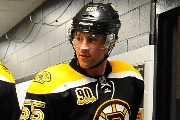 BOSTON, MA - MARCH 4: Milan Lucic #17 and Johnny Boychuk #55 of the Boston Bruins walk to the locker room after warm ups before the game against the Florida Panthers at the TD Garden on March 4, 2014 in Boston, Massachusetts.  (Photo by Steve Babineau/NHLI via Getty Images)