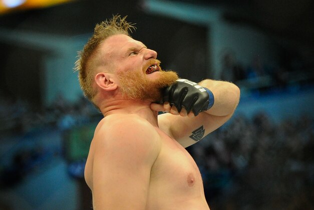 Aug 31, 2013; Milwaukee, WI, USA;  Josh Barnett reacts after beating Frank Mir (not pictured) during the UFC-164 bout at BMO Harris Bradley Center. Mandatory Credit: Benny Sieu-USA TODAY Sports