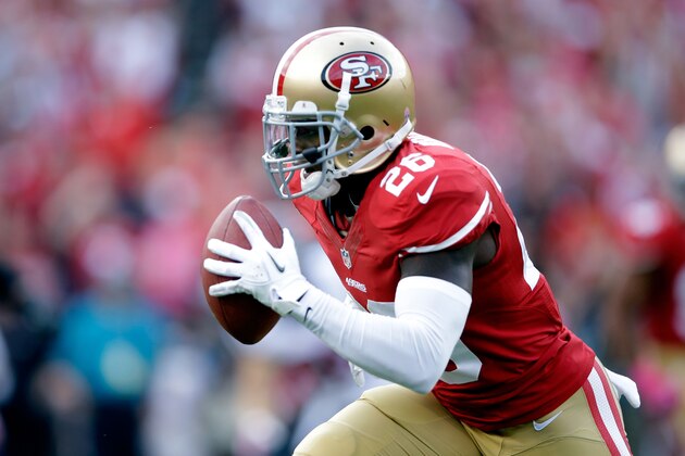 SAN FRANCISCO, CA - OCTOBER 06:   Tramaine Brock #26 of the San Francisco 49ers intercepts a pass by  Matt Schaub #8 of the Houston Texans in the first quarter during their game at Candlestick Park on October 6, 2013 in San Francisco, California.  (Photo by Ezra Shaw/Getty Images)
