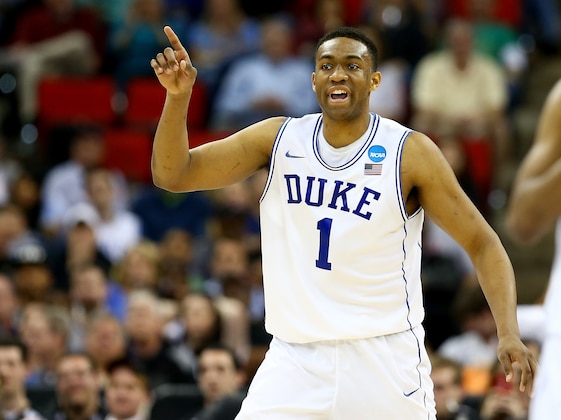 RALEIGH, NC - MARCH 21:  Jabari Parker #1 of the Duke Blue Devils reacts in the second half against the Mercer Bears in the second round of the 2014 NCAA Men's Basketball Tournament at PNC Arena on March 21, 2014 in Raleigh, North Carolina.  (Photo by Streeter Lecka/Getty Images)