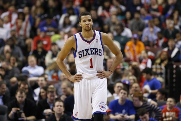 Philadelphia 76ers' Michael Carter-Williams in action during an NBA basketball game against the Sacramento Kings, Wednesday, March 12, 2014, in Philadelphia. (AP Photo/Matt Slocum)