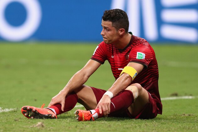 MANAUS, BRAZIL - JUNE 22:  Cristiano Ronaldo of Portugal looks on during the 2014 FIFA World Cup Brazil Group G match between the United States and Portugal at Arena Amazonia on June 22, 2014 in Manaus, Brazil.  (Photo by Warren Little/Getty Images)