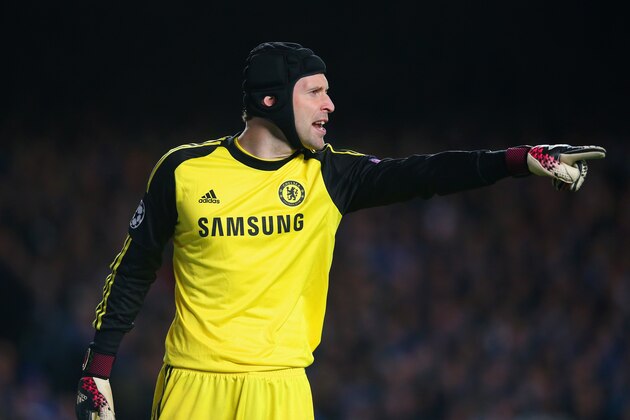 LONDON, ENGLAND - APRIL 08:  Petr Cech of Chelsea points during the UEFA Champions League Quarter Final second leg match between Chelsea and Paris Saint-Germain FC at Stamford Bridge on April 8, 2014 in London, England.  (Photo by Julian Finney/Getty Images)