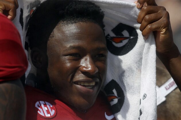 Alabama running back Alvin Kamara (26) during the second half of an NCAA college football game on Saturday, Oct. 5, 2013, in Tuscaloosa, Ala. (AP Photo/Butch Dill)