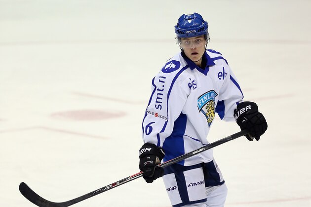 LAKE PLACID, NY - AUGUST 07: Julius Honka #6 of Team Finland skates against Team Canada during the 2013 USA Hockey Junior Evaluation Camp at the Lake Placid Olympic Center on August 7, 2013 in Lake Placid, New York.  (Photo by Bruce Bennett/Getty Images)