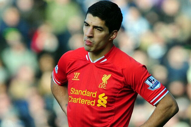 Liverpool's Luis Suárez  during the English Premier League soccer match between West Bromwich Albion and Liverpool at The Hawthorns stadium in West Bromwich, England, Sunday, Feb. 2, 2014.  (AP Photo/Rui Vieira)