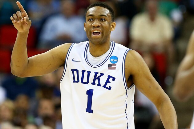 RALEIGH, NC - MARCH 21:  Jabari Parker #1 of the Duke Blue Devils reacts in the second half against the Mercer Bears in the second round of the 2014 NCAA Men's Basketball Tournament at PNC Arena on March 21, 2014 in Raleigh, North Carolina.  (Photo by Streeter Lecka/Getty Images)
