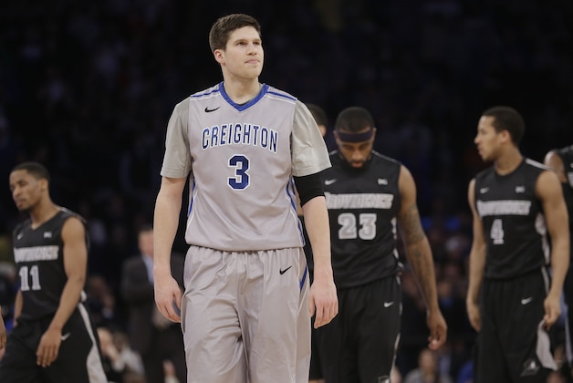 Creighton's Doug McDermott (3) reacts during the second half of an NCAA college basketball game against Providence in the finals of the Big East Conference tournament Saturday, March 15, 2014, at Madison Square Garden in New York. Providence won the game 65-58. (AP Photo/Frank Franklin II)