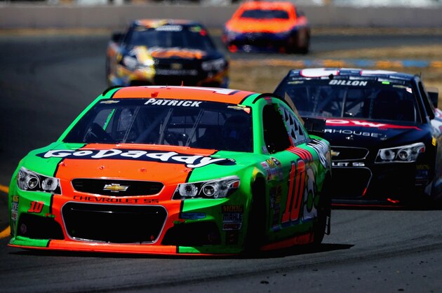 SONOMA, CA - JUNE 22:  Danica Patrick, driver of the #10 GoDaddy Chevrolet, leads a pack of cars during the NASCAR Sprint Cup Series Toyota/Save Mart 350 at Sonoma Raceway on June 22, 2014 in Sonoma, California.  (Photo by Sean Gardner/Getty Images)