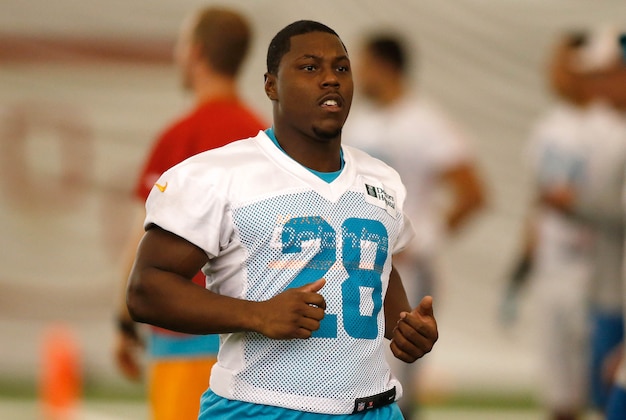 Jun 17, 2014; Davie, FL, USA; Miami Dolphins running back Knowshon Moreno (28) during mini-camp at Miami Dolphins Training Facility. Mandatory Credit: Robert Mayer-USA TODAY Sports