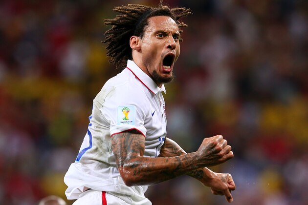 MANAUS, BRAZIL - JUNE 22:  Jermaine Jones of the United States celebrates after scoring his team's first goal during the 2014 FIFA World Cup Brazil Group G match between the United States and Portugal at Arena Amazonia on June 22, 2014 in Manaus, Brazil.  (Photo by Kevin C. Cox/Getty Images)