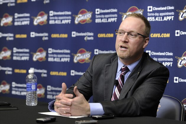INDEPENDENCE, OH - MAY 13:  David Griffin is named General Manager of the Cleveland Cavaliers at a press conference at The Cleveland Clinic Courts on May 13, 2014 in Independence, Ohio. NOTE TO USER: User expressly acknowledges and agrees that, by downloading and/or using this Photograph, user is consenting to the terms and conditions of the Getty Images License Agreement. Mandatory Copyright Notice: Copyright 2014 NBAE (Photo by David Liam Kyle/NBAE via Getty Images)