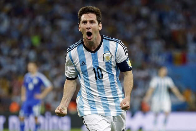 Argentina's Lionel Messi celebrates scoring his side's second goal during the group F World Cup soccer match between Argentina and Bosnia at the Maracana Stadium in Rio de Janeiro, Brazil, Sunday, June 15, 2014.     (AP Photo/Victor R. Caivano)