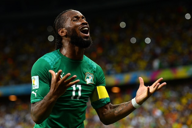 FORTALEZA, BRAZIL - JUNE 24:  Didier Drogba of the Ivory Coast celebrates his team's first goal during the 2014 FIFA World Cup Brazil Group C match between Greece and the Ivory Coast at Castelao on June 24, 2014 in Fortaleza, Brazil.  (Photo by Jamie McDonald/Getty Images)