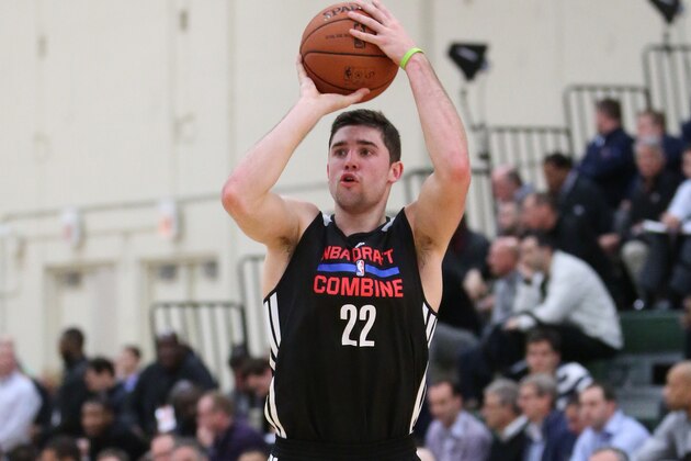 CHICAGO, IL - May 15:  NBA draft prospect Joe Harris participates in drills during the 2014 Draft Combine on May 15, 2014 at Quest Multisport in Chicago, Illinois. NOTE TO USER:  User expressly acknowledges and agrees that, by downloading and or using this Photograph, user is consenting to the terms and conditions of the Getty Images License Agreement.  Mandatory Copyright Notice:  Copyright 2014 NBAE (Photo by Gary Dineen/NBAE via Getty Images)