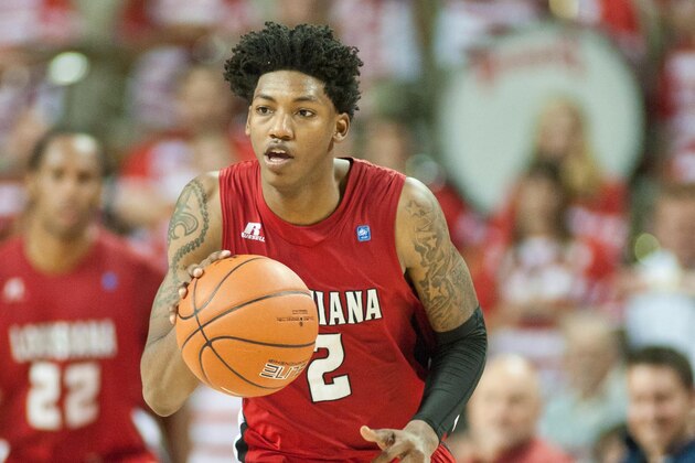Nov 15, 2013; Fayetteville, Ar, USA; Louisiana-Lafayette Ragin' Cajuns guard Elfrid Payton (2) dribbles during a game against the Arkansas Razorbacks at Bud Walton Arena Arena. Arkansas defeated Louisiana-Lafayette 76-63.  Mandatory Credit: Beth Hall-USA TODAY Sports