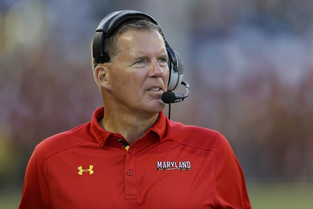 Maryland head coach Randy Edsall looks on in the second half of an NCAA college football game against Old Dominion in College Park, Md., Saturday, Sept. 7, 2013. (AP Photo/Patrick Semansky)