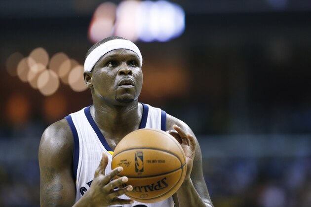 Memphis Grizzlies forward Zach Randolph shoots a free throw against the Oklahoma City Thunder in the first half of Game 3 of an opening-round NBA basketball playoff series Thursday, April 24, 2014, in Memphis, Tenn. (AP Photo/Mark Humphrey)