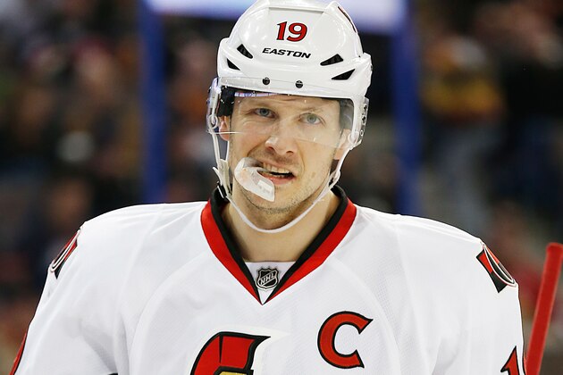 Mar 4, 2014; Edmonton, Alberta, CAN; Ottawa Senators forward Jason Spezza (19) skates against the Edmonton Oilers at Rexall Place. Mandatory Credit: Perry Nelson-USA TODAY Sports