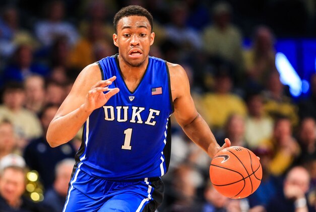 Feb 18, 2014; Atlanta, GA, USA; Duke Blue Devils forward Jabari Parker (1) takes the ball down court in the first half against the Georgia Tech Yellow Jackets at Hank McCamish Pavilion. Mandatory Credit: Daniel Shirey-USA TODAY Sports