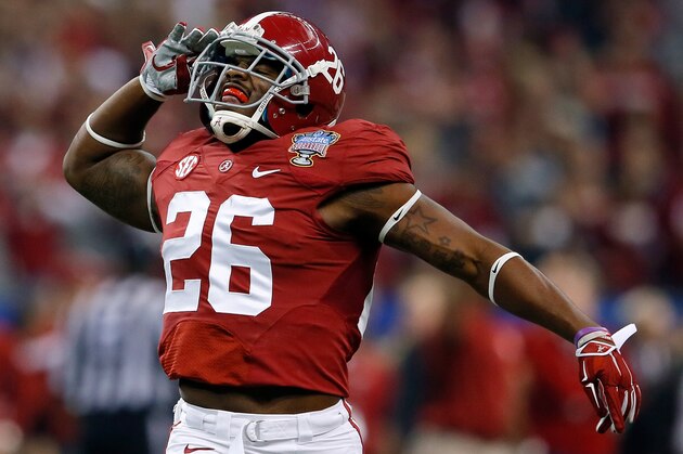 NEW ORLEANS, LA - JANUARY 02:  Landon Collins #26 of the Alabama Crimson Tide celebrates after intercepting the ball against the Oklahoma Sooners during the Allstate Sugar Bowl at the Mercedes-Benz Superdome on January 2, 2014 in New Orleans, Louisiana.  (Photo by Kevin C. Cox/Getty Images)
