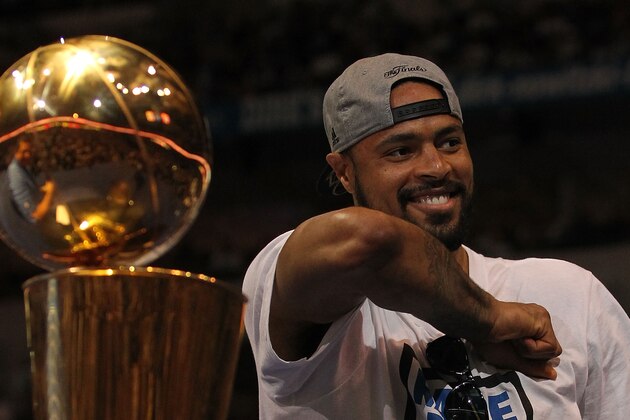 DALLAS, TX - JUNE 16:  Tyson Chandler of the Dallas Mavericks celebrates after the Dallas Mavericks Victory Parade at American Airlines Center on June 16, 2011 in Dallas, Texas.  (Photo by Ronald Martinez/Getty Images)