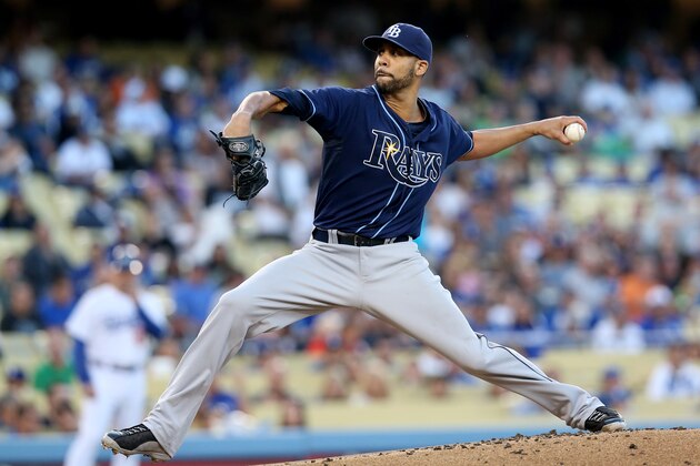 LOS ANGELES, CA - AUGUST 09:  David Price #14 of the Tampa Bay Rays throws a pitch against the Los Angeles Dodgers at Dodger Stadium on August 9, 2013 in Los Angeles, California.  (Photo by Stephen Dunn/Getty Images)