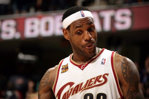 CLEVELAND - DECEMBER 30: LeBron James #23 of the Cleveland Cavaliers reacts during the game against the Atlanta Hawks at Quicken Loans Arena on December 30, 2009 in Cleveland, Ohio. The Cavs won 106-101. NOTE TO USER: User expressly acknowledges and agrees that, by downloading and/or using this Photograph, user is consenting to the terms and conditions of the Getty Images License Agreement. Mandatory Copyright Notice: Copyright 2009 NBAE (Photo by David Liam Kyle/NBAE via Getty Images) CLEVELAND - DECEMBER 30: LeBron James #23 of the Cleveland Cavaliers reacts during the game against the Atlanta Hawks at Quicken Loans Arena on December 30, 2009 in Cleveland, Ohio. The Cavs won 106-101. NOTE TO USER: User expressly acknowledges and agrees that, by downloading and/or using this Photograph, user is consenting to the terms and conditions of the Getty Images License Agreement. Mandatory Copyright Notice: Copyright 2009 NBAE (Photo by David Liam Kyle/NBAE via Getty Images)